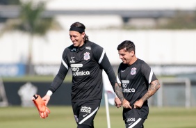 Cssio e Fagner no treino preparatrio para jogo entre Corinthians e Huancayo, pela Sul-Americana