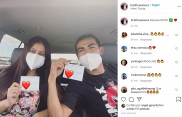 Esposa do meia Junior Sornoza compartilhou foto aps vacinao contra Covid-19