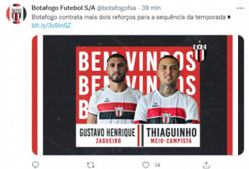 Thiaguinho foi anunciado no Botafogo-SP